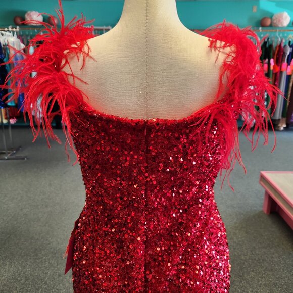 Ed Young 8980 Red Size 18 Sequin/Feather Prom Dress Formal Gown - Picture 6 of 7